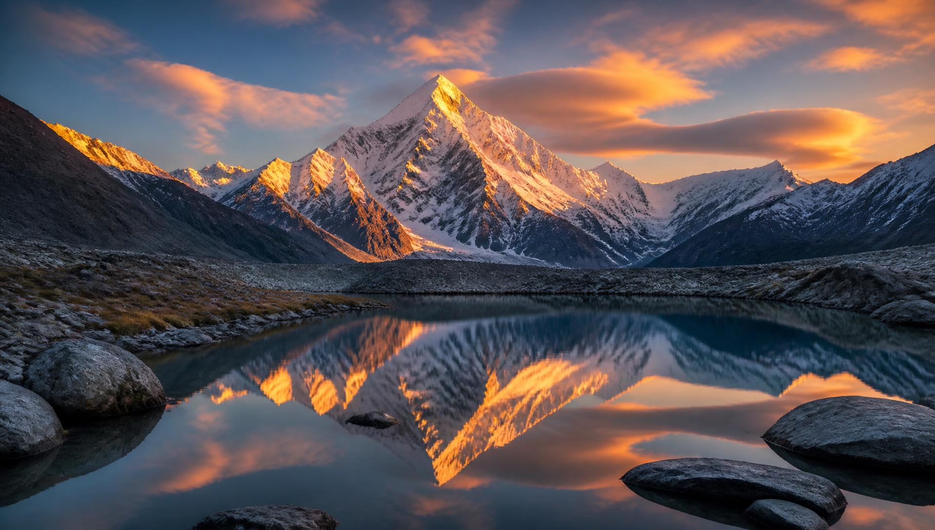 Aoraki / Mount Cook at sunrise, reflected in an alpine lake, South Island, New Zealand