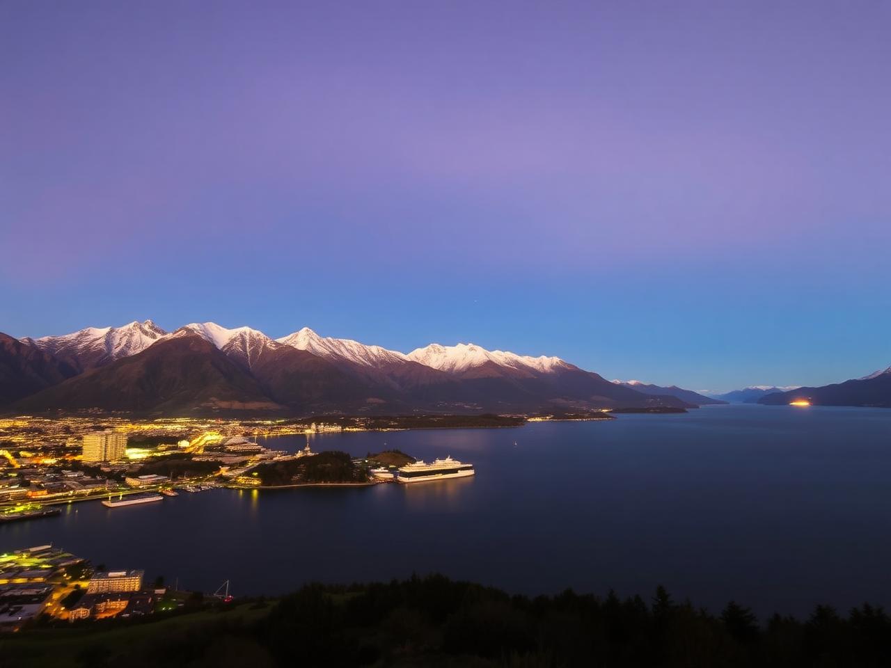 Queenstown and Lake Wakatipu at golden hour