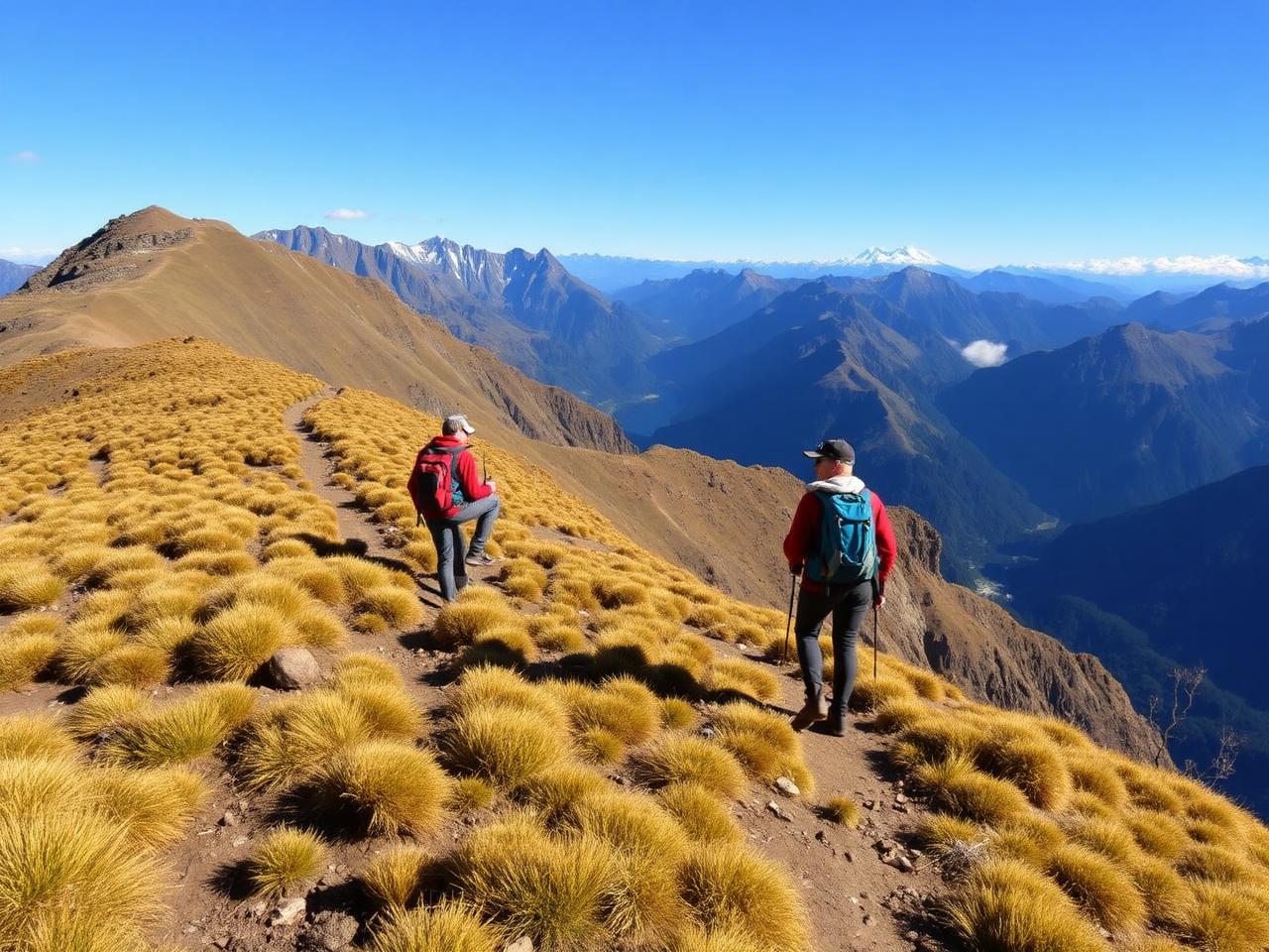 Hikers on the Routeburn Track above Fiordland